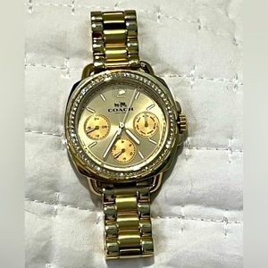 Coach Boyfriend Women’s Gold Plated Watch with Rhinestones
